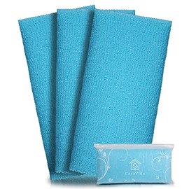 Exfoliating Washcloth Japanese Beauty Washcloth Nylon Bath Sponge Korean Loofah Towel Large Wash Cloth Body Scrub Premium Washcloths Exfoliating Shower Back Scrubber 3 Pack by CasaVida (Blue x 3)