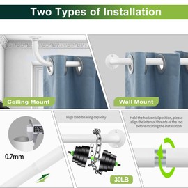 TANGWIN White Wrap Around Curtain Rods,Heavy Duty Curtain Rods for Windows 48 to 84 Inch(4-7Ft),1 Inch Adjustable Blackout Curtain Rod,Room Darkening Drapery Rods,Black Out Window Curtain Rod 48-90"