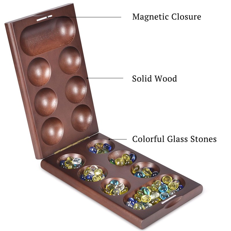 VAMSLOVE Wooden Mancala Board Game with Magnetic Lock / 48+8