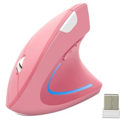 Wireless Mouse Pink Ergonomic Vertical Ergo Upright Silent High Presion Optical Right Hand Cordless Mice for PC/Laptop/Macbook,with USB Receiver,6 buttons, 800/1200/1600DPI,Reduce Hand and Wrist Pain