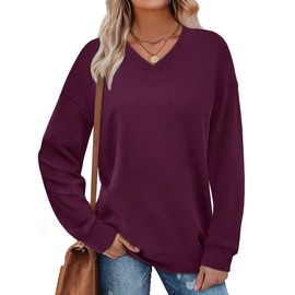 WIHOLL Womens Long Sleeve Shirts Casual Cute Sweatshirts Pullover Business Casual Work Tops Elegant Dark Purple L