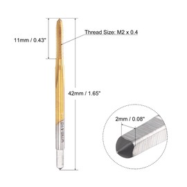 sourcing map Thread Tap Metric M2 x 0.4, Titanium Coated Cobalt HSS (High Speed Steel) 3 Straight Flutes Machine Mini Micro Screw Threading Tapping Repair Tool for Watches and Clocks, 2pcs