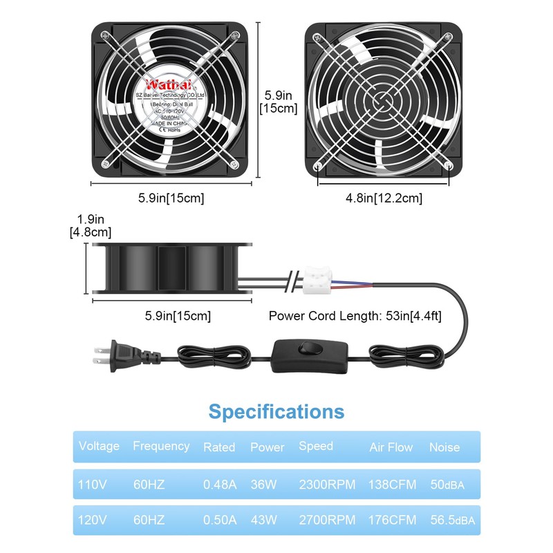 Wathai AC High Airflow Fan 15050 150mm x 50mm 6