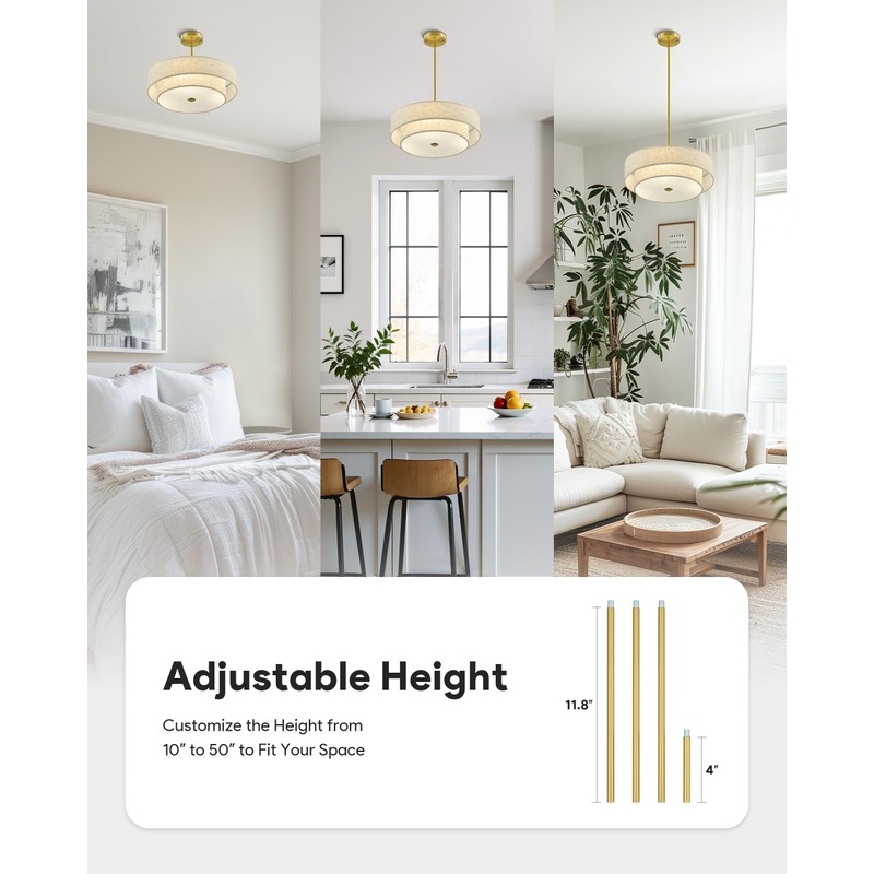 VONLUCE Modern Chandeliers, 18" Drum Chandeliers with 2-Layer Fabric Shade,