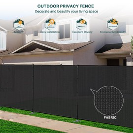 Bynbbur 5'x2' Black Outdoor Divider Privacy Fence with Iron Poles Air Conditioner Fence Trash Bin Can Garden Metal Dog Fence for Backyard Patio Yard Barrier Border Divider