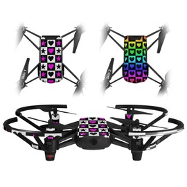 Skin Decal Wrap 2 Pack for DJI Ryze Tello Drone Hearts and Stars Pink Drone NOT Included
