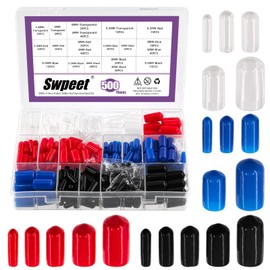 Swpeet 500Pcs 4 Colors 5 Sizes 3mm 4.5mm 6mm 8mm 9.5mm Vinyl Rubber End Caps Assortment Kit, Flexible Screw Thread Protector Caps, Round Tube Bolt Cover Caps, Protective Caps for Metal Tube Rod