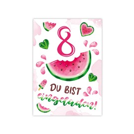 Minkocards 8 Invitation Cards Including 8 Envelopes for 8th Children's Birthday Girl Watermelon Invitation Eighth Birthday Girls Birthday Invitations