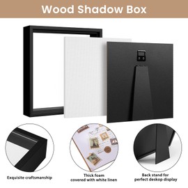 5x5 Shadow Box Picture Frame with Soft Linen Back - Metal Push Pins Included, Memory Box Display Case for Memorabilia Flower Awards Medals Wedding Photos, Black