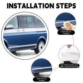 Side Strips Replacement for VW T5 T6 T6.1 California 2003-2024, 2 x Side Stickers + 1 x Tailgate Sticker, Side Stripes Sticker Transporter, Black