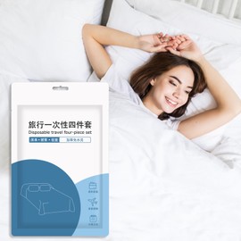 4pcs Premium Disposable Travel Bedding Set Large Size Bed Linens including One Bedsheet, One Quilt Cover, Two Pillowcases, Portable Ready-To-Use Bedset Breathable for Hotel Camping Trip Hospital