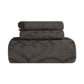 Superior Aspen Cotton Blend 3 Piece Bedspread Set, Oversized Bedspread, 2 Pillow Shams, Medium Weight Blanket, Home Bed Decor, Floral Scalloped, Matelasse Coverlet, Bedding Essential, King, Charcoal