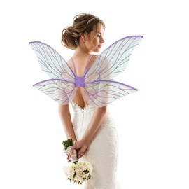 ALIBBON Fairy Wings Purple Transparent Fairy Wings Costume for Women Boys Girls, Butterfly Wings Princess Angel Elf Dress Up Accessories for Christmas Party Cosplay Costume Holiday Decorations