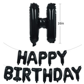 TONIFUL Black Happy Birthday Banner Balloons, 16 Inch Mylar Foil Letters Balloons Banner Reusable Ecofriendly Materialfor Birthday Decorations and Party Supplies(with Ribbon)