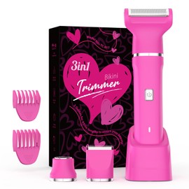 Electric Razors for Women - IPX7 Waterproof Pubic Hair Remover for Shower & Travel, 3-in-1 Bikini Trimmer with Body/Round/Curved Heads, Hypoallergenic Foil & Ceramic Blades, Self-Care Gifts for Her