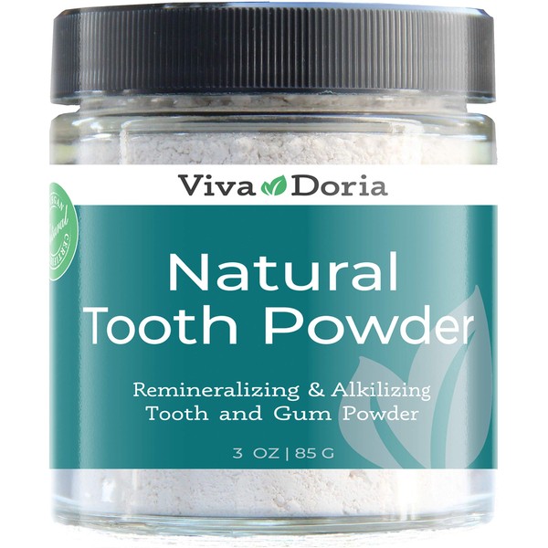 Viva Doria Natural Fluoride Free Tooth Powder, Refreshes Mouth, Freshens Breath, Keeps Teeth and Gum Healthy, Mint Flavor, 3 oz Glass jar