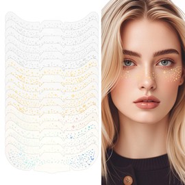 Lnngub 18 Pcs Face Glitter Freckles,Fake Freckles Sticker Sparkle Freckle Tattoo Gold Sliver Holographic Glitter Face Tattoos Makeup Patches for Women Rave Accessories Musical Festival Party Prom