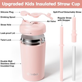 Fimibuke Kids & Toddler Cups, 10 OZ Spill Proof Straw Cups for Toddlers, 2 Pack Leak-Proof Kid Insulated Tumbler with Screw-On Lid & Silicone Straw with Stopper, Stainless Steel Sippy Cup for Girl Boy