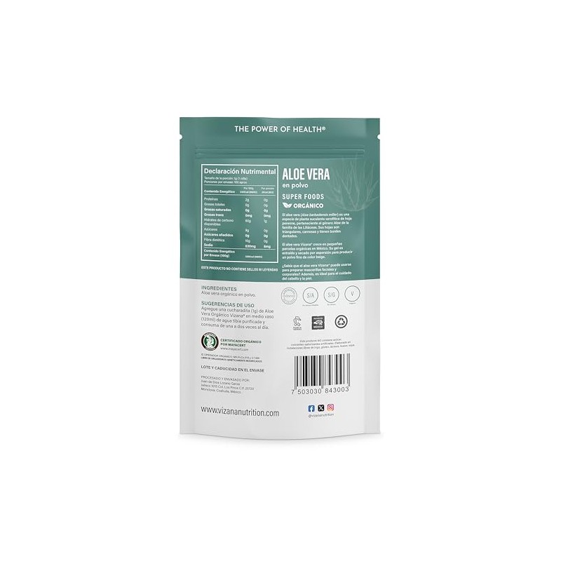 VIZANA NUTRITION | Aloe Vera Orgánica Certificada USDA en Polvo