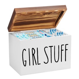 Wooden Bathroom Storage Box, 2 Compartments with Lid for Tampons, Pantiliners Women & Sanitary Pads, Hygiene Items Organiser