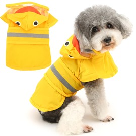Zunea Waterproof Dog Raincoat with Hood for Medium Dogs Lightweight Reflective Dog Raincoats with Leash Hole Pet Rain Jacket Poncho Slicker Funny Duck Costumes Rainwear Clothes Yellow 4XL