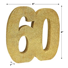 Beistle 3-D Number 60 Centerpiece, 8" x 8" x 1"- Gold Glittered Foam 60th Birthday Party Decoration, Milestone & Anniversary