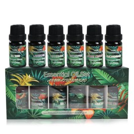 BASEPOW Essential Oils Set,-6 Pack/10ml Pure Essential Oils for Diffusers,Humidifiers (Tea Tree, Lemongrass, Orange, Eucalyptus, Mint, Lavender) Fragrance Aromatherapy Oils Gift