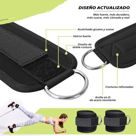 MYAIOL Grilletes para Tobillo Gym Mujer, Correas de Tobillo Gym Ajustable con Doble D Argolla, Ideal para Ejercicios de Piernas, Glúteos, Abdominales, Abductor y Aductor (1 Par) (Negro)