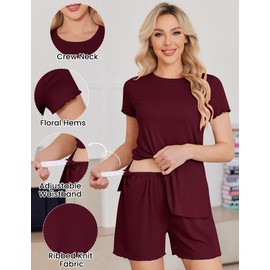 Ekoauer Women 2 Piece Maternity Pajamas Set Lightweight Pregnancy Outfit Ribbed Knit Postpartum Loungewear Set with Pocket Dark Red