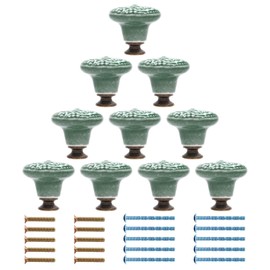 Piutouyar Green Ceramic knobs, Kitchen Cabinet Knobs, Retro Dresser Knobs, Drawer Knobs, Furniture Decorative Knobs and Pulls for Drawer, Dressers, Cupboard, Closet, 34mm / 1.3Inch Diameter(10Pcs)