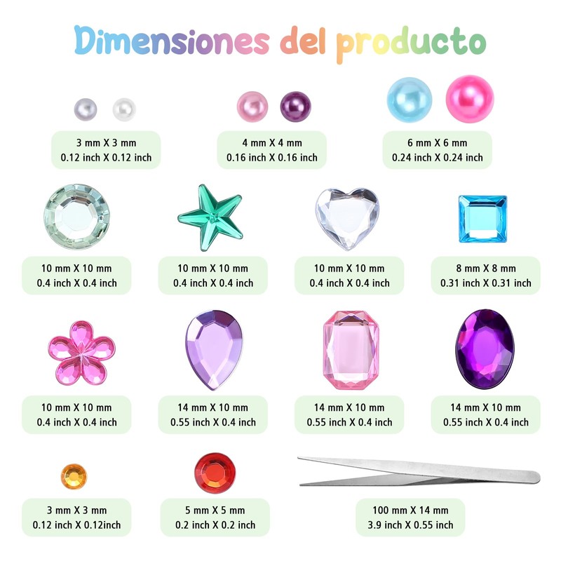 Naler 1786 Piezas Autoadhesivas Brillos para Decorar, 15 Hojas Gemas