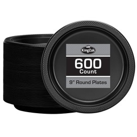 Hanna K. Signature Black Plastic Plates 9 Inch - 600 count - Plastic Solid Round Party Plates For Weddings, BBQs, Birthday Plates - Disposable Black Plates - Plastic Dessert Plates