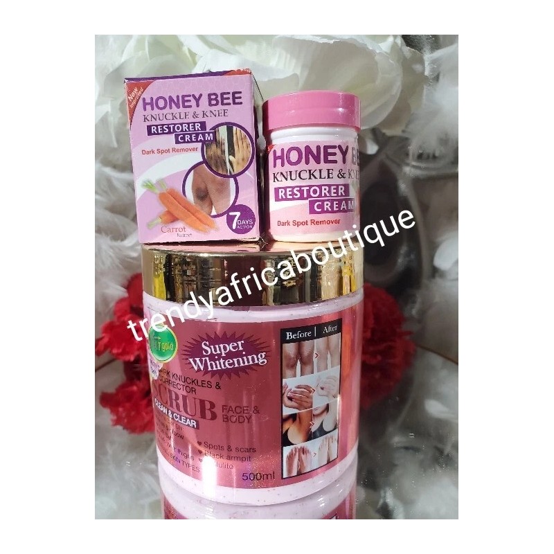 Veetgold Super Whitening Scrub & HONEYBEE KNUCKLE & KNEES RESTORER.