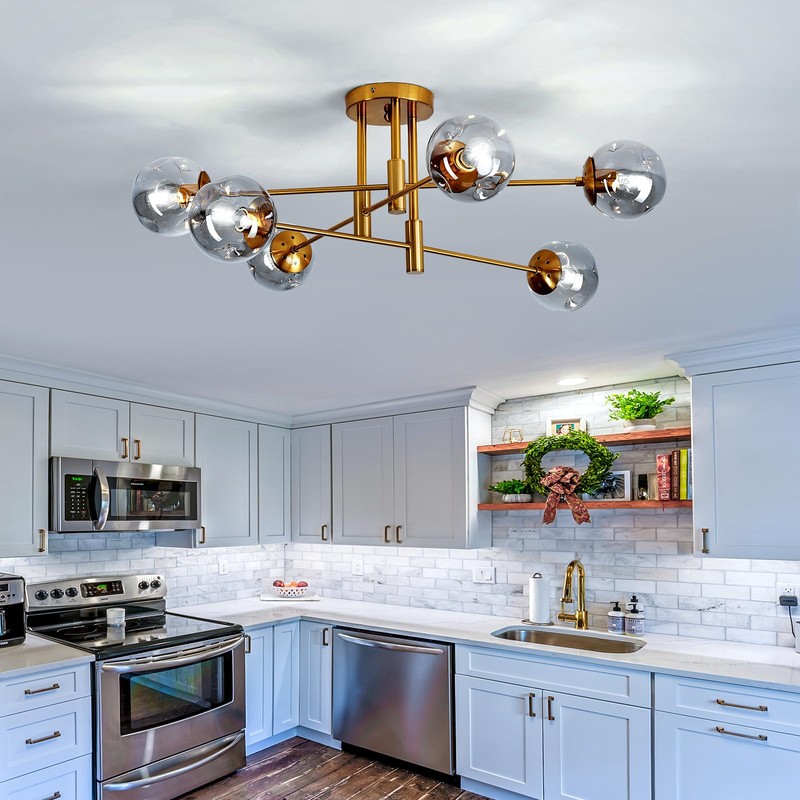SZXYKEJI 6-Lights Glass Globe Chandelier Modern Flush Mount Ceiling Light