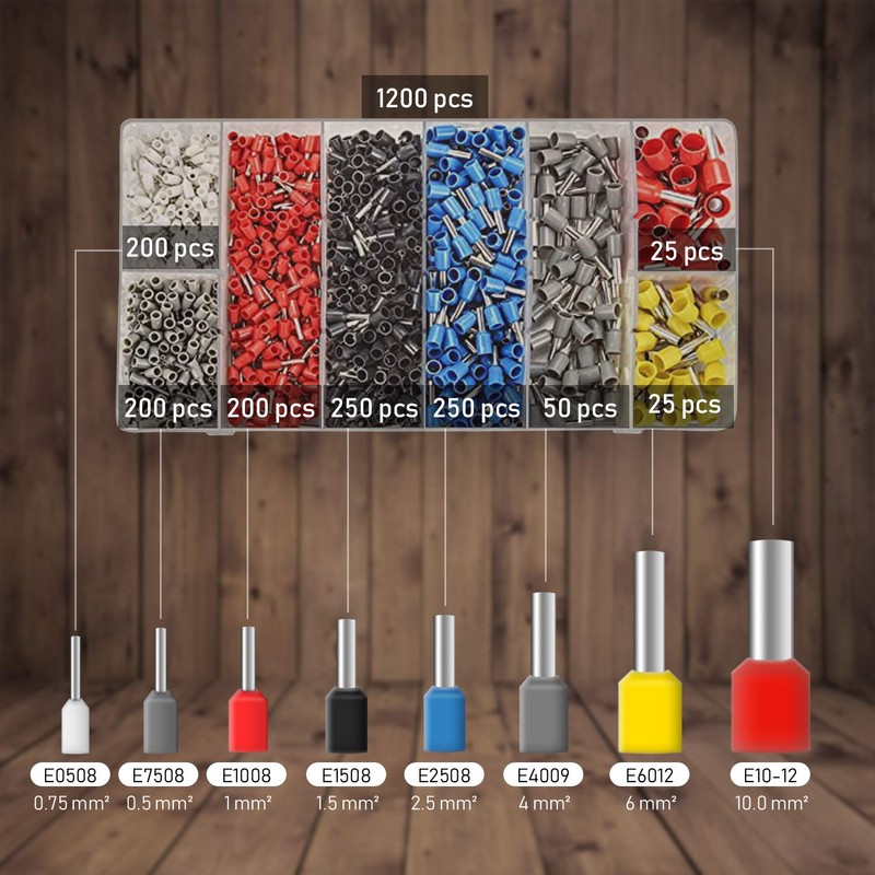 Set of 1200 terminals, end caps for crimping, terminals in