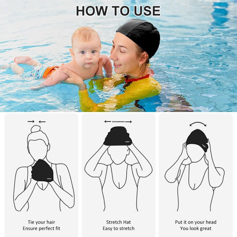 Unisex Fabric Swimming Cap, Pack of 2 Swimming Caps, Soft