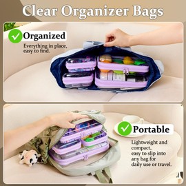 WELPIRT 4 pcs Clear Zipper Pouches,Hard Shell Zipper Case, Toiletry Bag for Travel, CLear Diaper Bag, Toiletry Pouch, Travel Organizer, Clear Cosmetic Bag,Toy Storage Bins (M+3S) (Lavender)