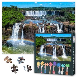 1000 Piece Jigsaw Puzzle of Iguazu Falls - Aerial View of Brazil & Argentina Border, Tropical Rainforest National Park Landscape, Challenging 27.5x19.7 Inch Nature Art Puzzle for Adults