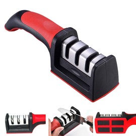 JY Afilador de Cuchillos Cocina 3 Etapa Manual Profesional Afiladores Manuales con cuchilla de Cerámica/varilla de diamante/Hoja de Acero de Tungsteno, Cuchillas de Restauración y Polaco con Base Antideslizante, Mango Ergonómico para Cualquier Tipo de Cu
