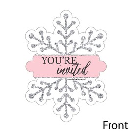 Big Dot of Happiness Pink Winter Wonderland - Shaped Fill-in Invitations - Holiday Snowflake Birthday Party or Baby Shower Invitation Cards with Envelopes - Set of 12