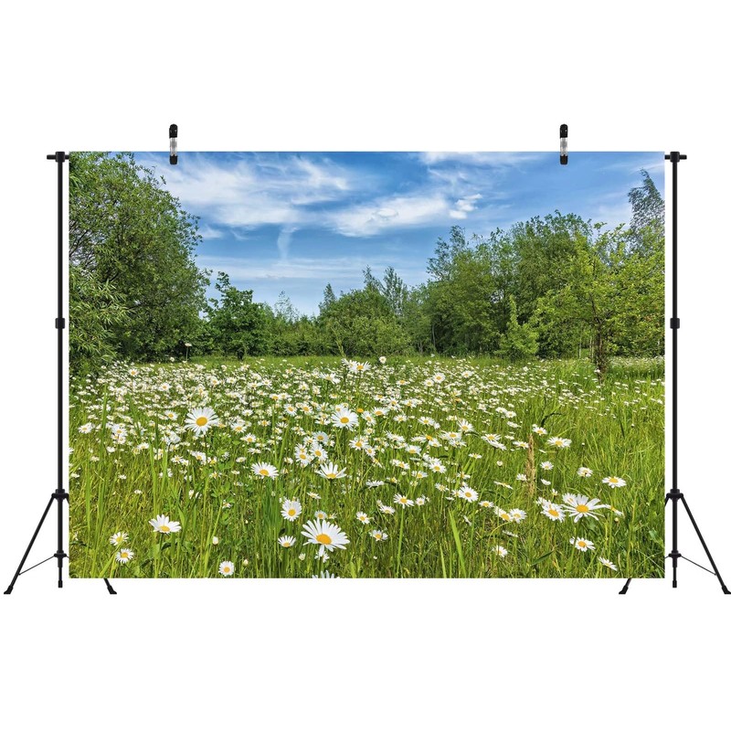 CORFOTO 5x3ft Fabric White Daisies Field Backdrop Daisy Flower Background