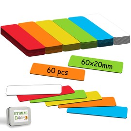 60 Magnetic Strips Writeable (60 x 20 mm), Magnetic Labels Writeable Colourful, Wipeable Magnetic Signs, Magnetic Labels for Whiteboards, Fridges, Magnetic Boards