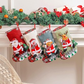 LightBeacon Christmas Stocking Set, 4 Pieces Santa Stocking Set, Christmas Stocking Gift Bag, Santa Stocking for Filling and Hanging, Christmas Stockings for Christmas Decoration