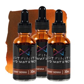 Artfinity Liquid Watercolor Paint 30 ml Bottle - 3 Pack, Burnt Sienna - Vibrant Dye-Based Liquid Watercolor w/Glass Pipette, Fast-Drying, Fine Art Paint for Calligraphy, Airbrushing & Traditional Art