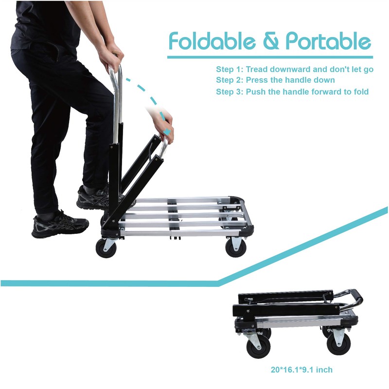 Foldable Push Cart Aluminum Alloy Platform Cart with 4-Wheel, 330-LB