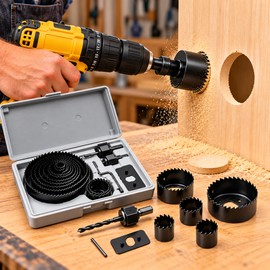 11/16-Piece Woodworking Hole Saw Set – Carbon Steel Hole Cutter Kit, 19–127mm for Wood, Plasterboard & Ceilings