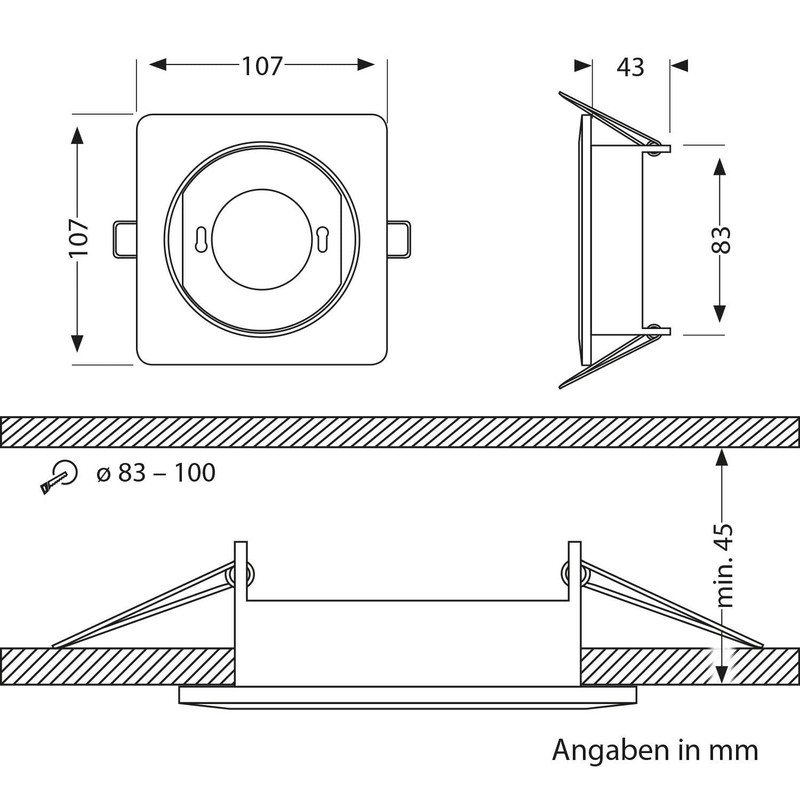 ledscom.de ZOBE II recessed ceiling light, stainless steel, square, 11