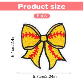 GEEHUA 6PCS Baseball Iron on Patches, Baseball Bow Patches Embroidered Applique Decorative Patch Iron on for Clothes Hats Backpacks DIY Sports Style Customization(Yellow)