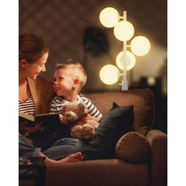 Lightdot Dimmable Globe Floor Lamp Mid Century Modern Floor Lamp with 5Pcs 3000K G9 Bulbs Stepless Brightness Adjustable White Standing Lamps with Stable Base for Living Room Bedroom Office