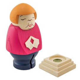 Seiffener Volkskunst Incense Smoker Erzgebirge | Politician Collectible Incense Woman German Chancellor Angela Merkel 14 cm Pink Blazer